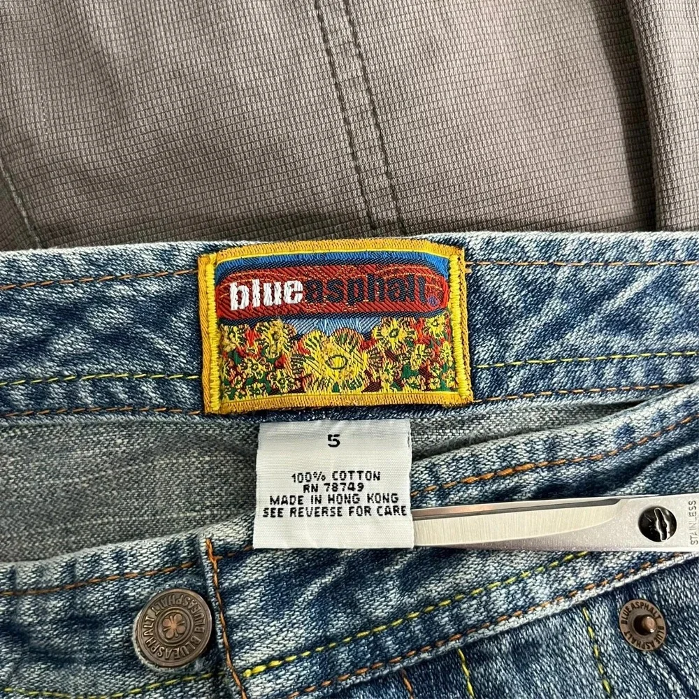 Blue Asphalt Vintage Y2K Denim Skirt Medium Wash Floral Trim Size 5